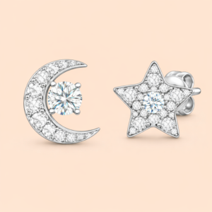 Sparkling Moon & Star Stud Earrings